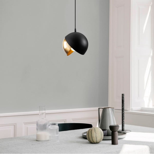 Melna/zelta krāsas piekaramā lampa ar metāla abažūru ø 20 cm Berceste – Opviq lights-image-1