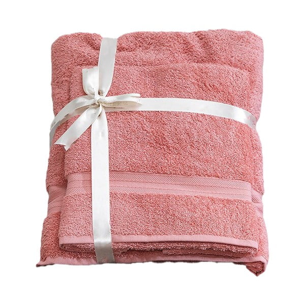 Rozā frotē kokvilnas dvieļu komplekts (2 gab.) – Foutastic