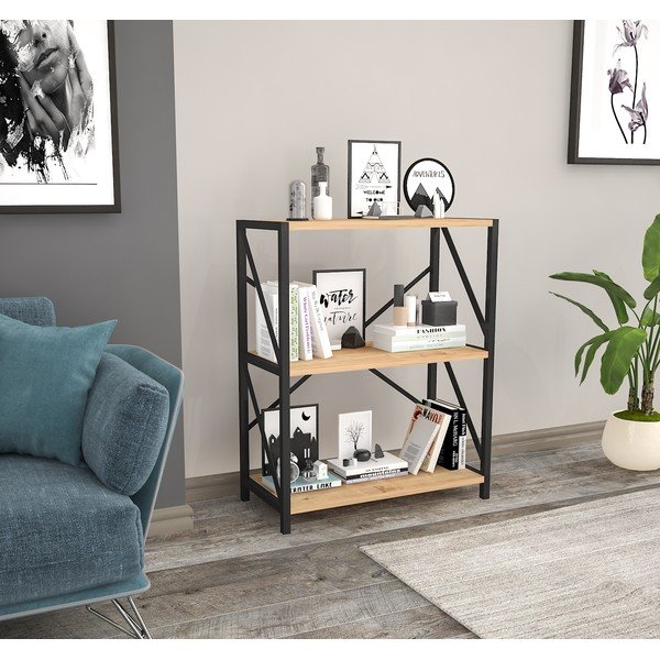 Melns/dabīga toņa plaukts ar priedes koka imitāciju 64x70 cm Lions – Gauge Concept-image-2