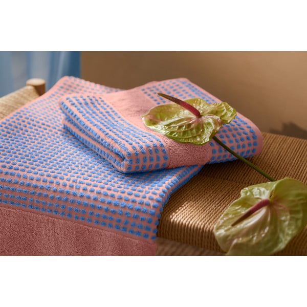 Zils/rozā frotē dvielis no organiskās kokvilnas  70x140 cm Check – JUNA-image-4