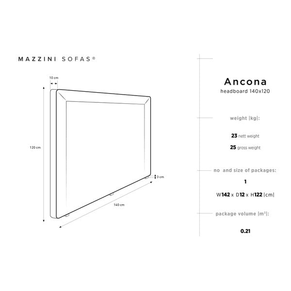 Krēmkrāsas gultas galvgalis Mazzini Sofas Ancona, 140 x 120 cm-image-4