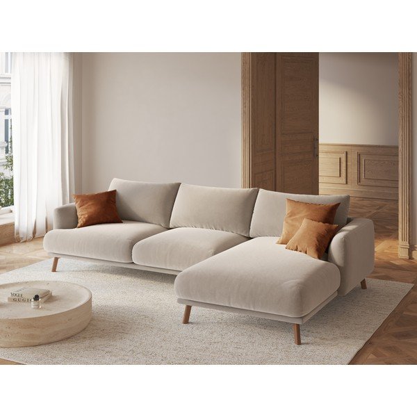 Bēšs samta stūra dīvāns (ar labo stūri/ar zvilni) Naomi – Micadoni -image-1