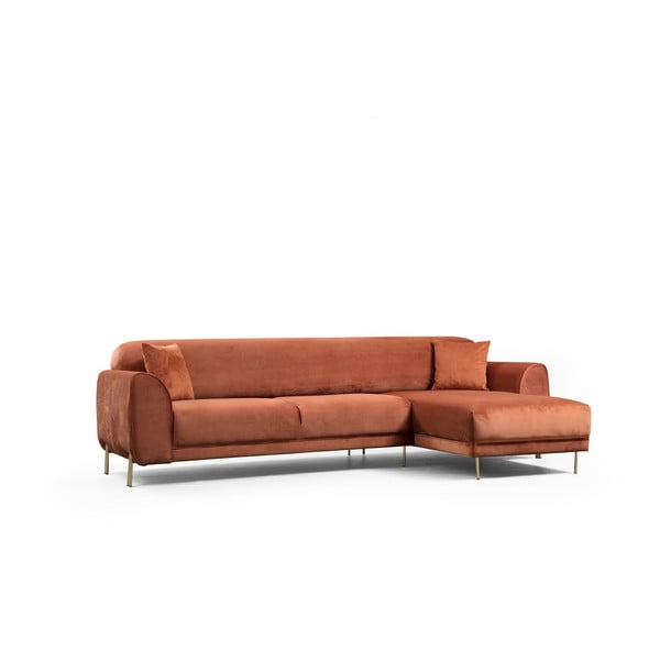 Oranži brūns samta izvelkamais stūra dīvāns Artie Image, labais stūris-image-4