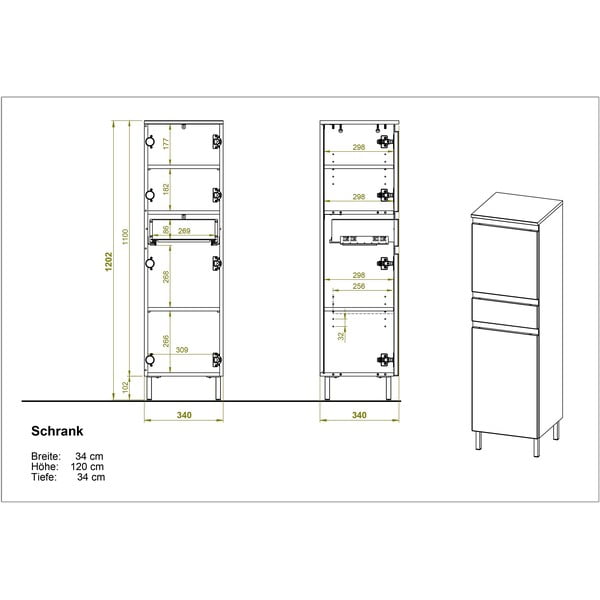 Balts augsts vannas istabas skapītis ar ozolkoka imitāciju 34x120 cm Torrance – Germania-image-3