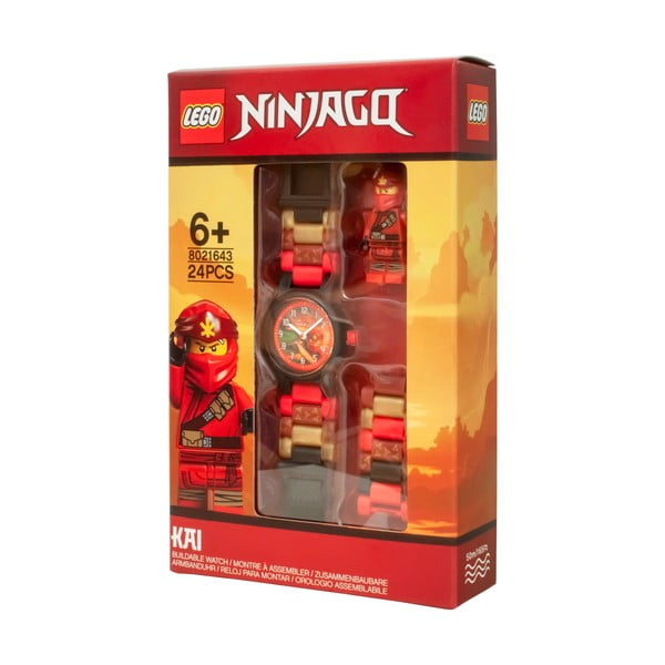 Sarkans rokas pulkstenis ar atlokāmu siksniņu un LEGO® NINJAGO Kai minifigūriņu-image-1