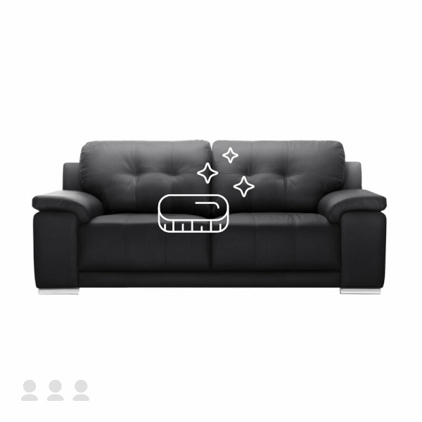 Trīsvietīga dīvāna ar mākslīgās ādas polsterējumu tīrīšana, mitrā dziļā tīrīšana + mākslīgās ādas kopšana