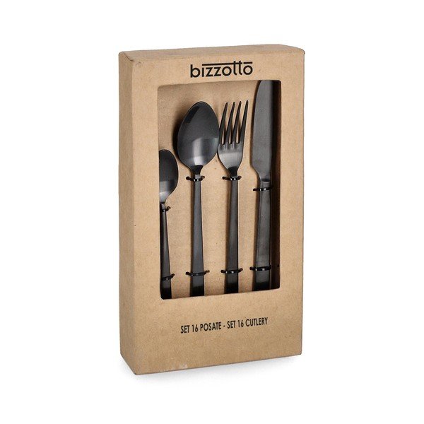 Melns nerūsējošā tērauda galda piederumi (16 gab.) 4 personām Hestia – Bizzotto-image-1