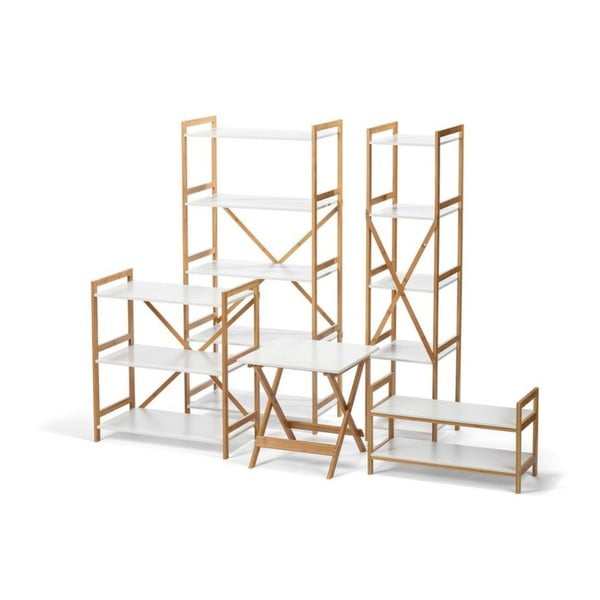 Balts šaurs piecu līmeņu plaukts ar bambusa konstrukciju Bonami Essentials Lora-image-1