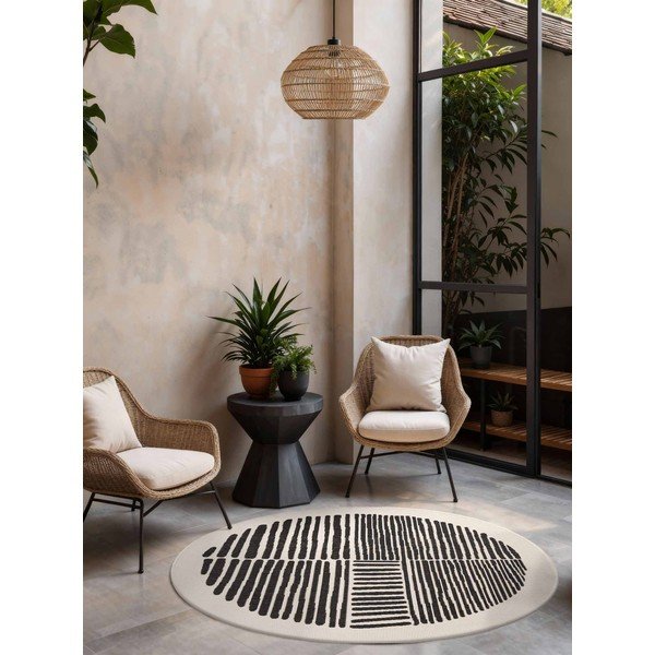 Melns/krēmkrāsas apaļš iekštelpu un āra paklājs ø 160 cm Haringey Bounds – Ted Baker-image-1