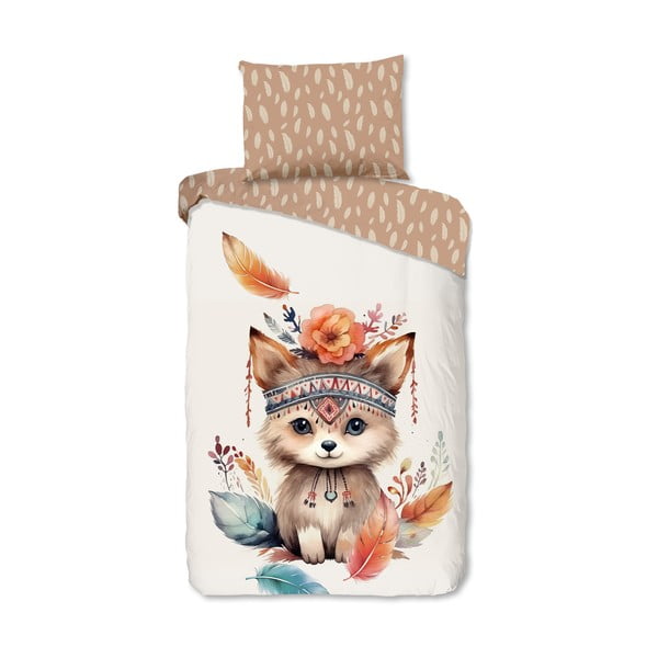 Brūna/bēša vienguļamā kokvilnas bērnu gultas veļa 140x200 cm Hay – Good Morning