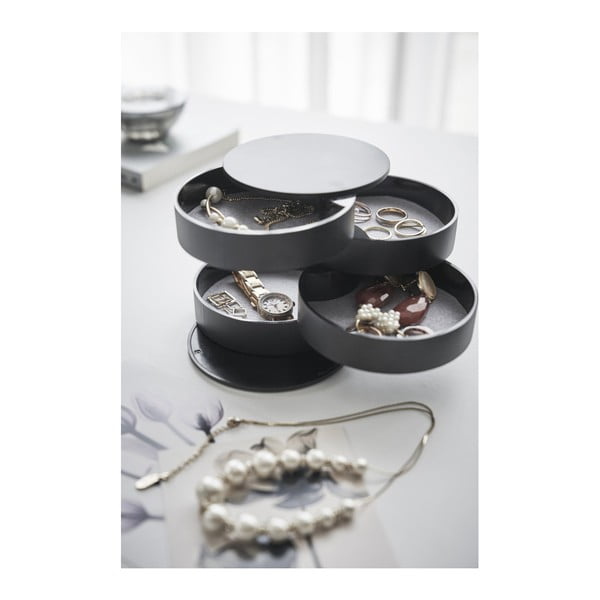 Melna divstāvu juvelierizstrādājumu kastīte YAMAZAKI Tower, ⌀ 10 cm-image-1