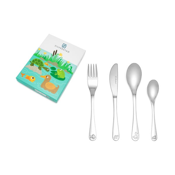 Sudraba krāsas nerūsējošā tērauda bērnu galda piederumi (4 gab.) Water life – Zilverstad-image-3