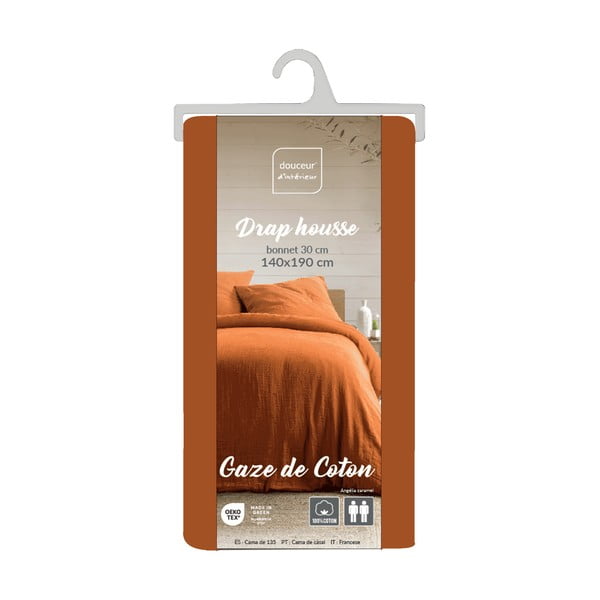 Oranžs/brūns muslīna palags 140x190 cm Angelia – douceur d'intérieur-image-3