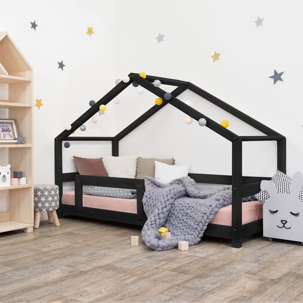 Melna bērnu gulta ar sānu paneļiem Benlemi Lucky, 70 x 160 cm