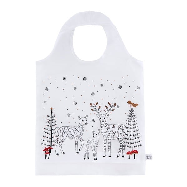 Balts iepirkumu maisiņš ar Ziemassvētku motīvu Sass & Belle Winter Forest