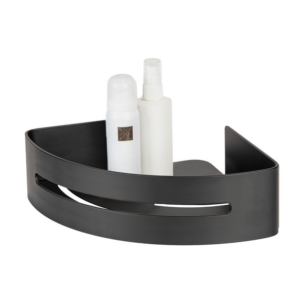 Matēti melns stūra metāla pašlīmējošs vannas istabas plaukts Bivio – Wenko-image-4