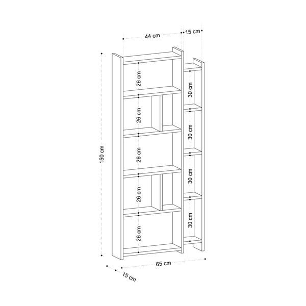 Dabīga toņa grāmatplaukts ar ozolkoka imitāciju 65x150 cm Momo – Kalune Design-image-3