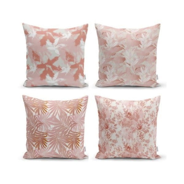 4 dekoratīvo spilvendrānu komplekts Minimalist Cushion Covers Pink Leaves, 45 x 45 cm
