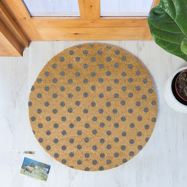 Pelēks apaļš paklājs no dabiskās kokosšķiedras Artsy Doormats Dots, ⌀ 70 cm-image-1