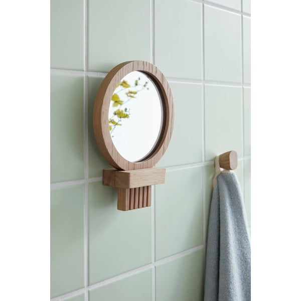 Sienas/kosmētikas spogulis ar masīvkoka rāmi ø 14 cm – Hübsch-image-1