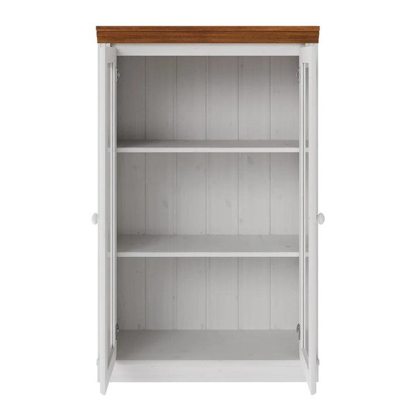 Balta/dzintara dzeltena priedes masīvkoka vitrīna 74x118x35 cm Anita – Støraa-image-2