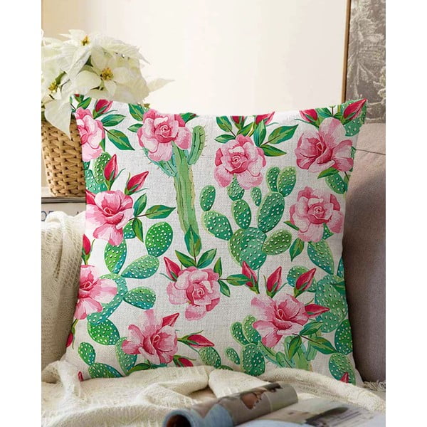 Spilvendrāna ar kokvilnas maisījumu Minimalist Cushion Covers Blooming Cactus, 55 x 55 cm