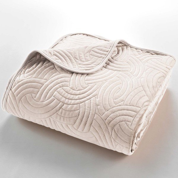 Krēmkrāsas samta gultas pārklāja un spilvendrānas komplekts 220x240 cm Solange – douceur d'intérieur-image-2