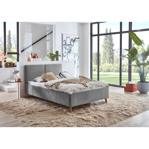 Pelēka polsterēta divvietīga gulta ar redelēm 140x200 cm Piano – Meise Möbel-image-1