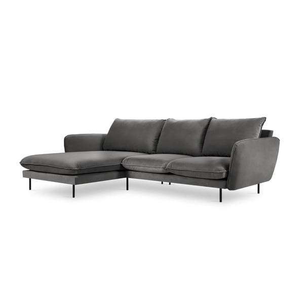 Tumši pelēks samta stūra dīvāns Cosmopolitan Design Vienna, kreisais stūris-image-3