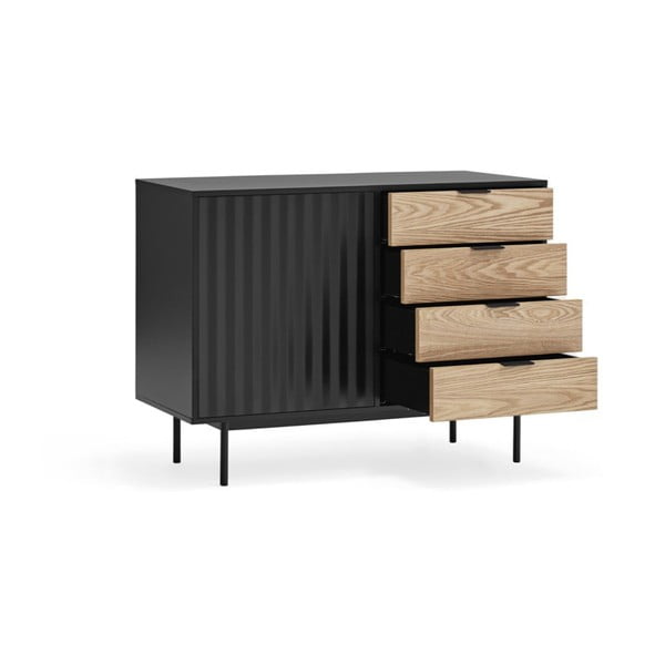 Melna/dabīga toņa zema kumode ar ozolkoka imitāciju 108x80 cm Sierra – Teulat-image-2