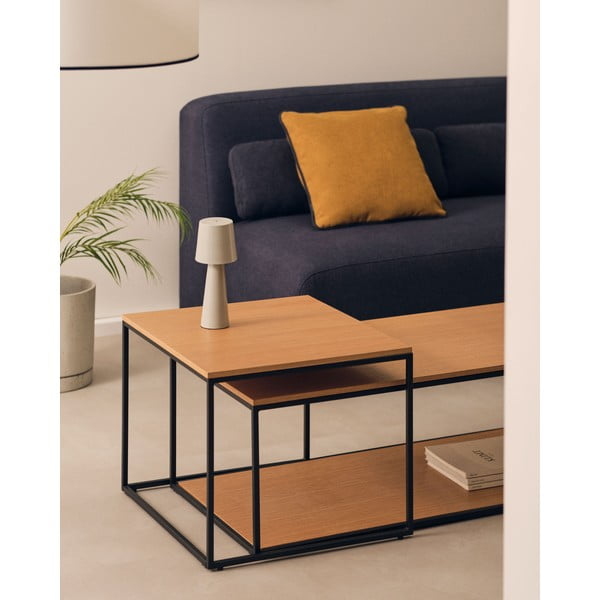 Dabīga toņa apaļi žurnālgaldiņiar ozolkoka imitācijas galda virsmu (2 gab.) 50x100 cm Yoana – Kave Home-image-1