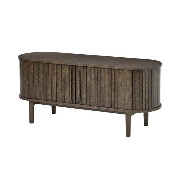 Tumša dabīga toņa TV galdiņš ar ozolkoka imitāciju 140x56x40 cm Meta – Unique Furniture