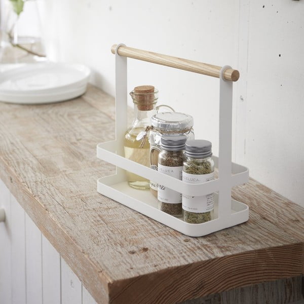 Balts garšvielu statīvs ar dižskābarža koka detaļām YAMAZAKI Tosca-image-1
