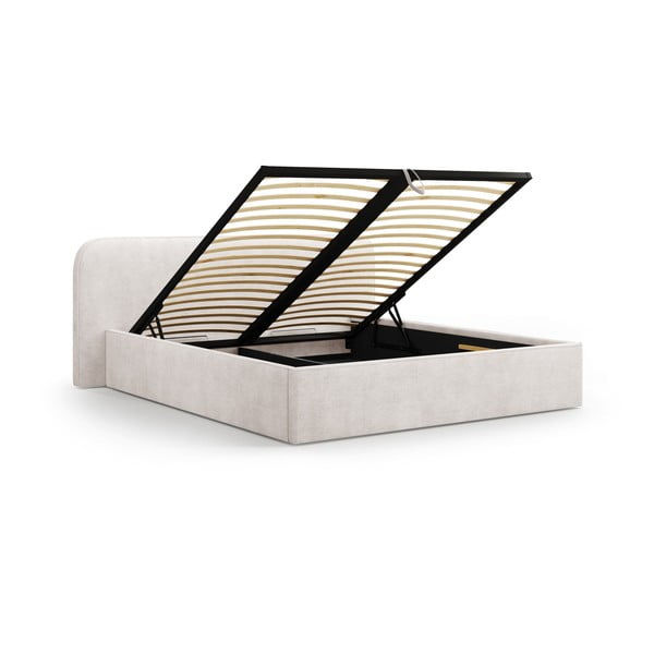 Balta polsterēta divvietīga gulta ar veļas kasti un redelēm 140x200 cm Elizabeth – Micadoni -image-2