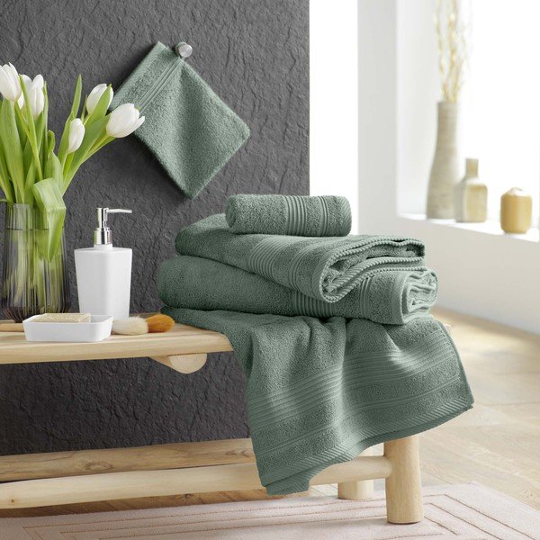 Salvijas zaļš frotē kokvilnas dvielis 50x90 cm Tendresse – douceur d'intérieur-image-2