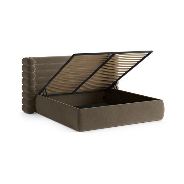 Pelēkbrūna polsterēta divvietīga gulta ar veļas kasti un redelēm 200x200 cm Mount – Micadoni -image-2