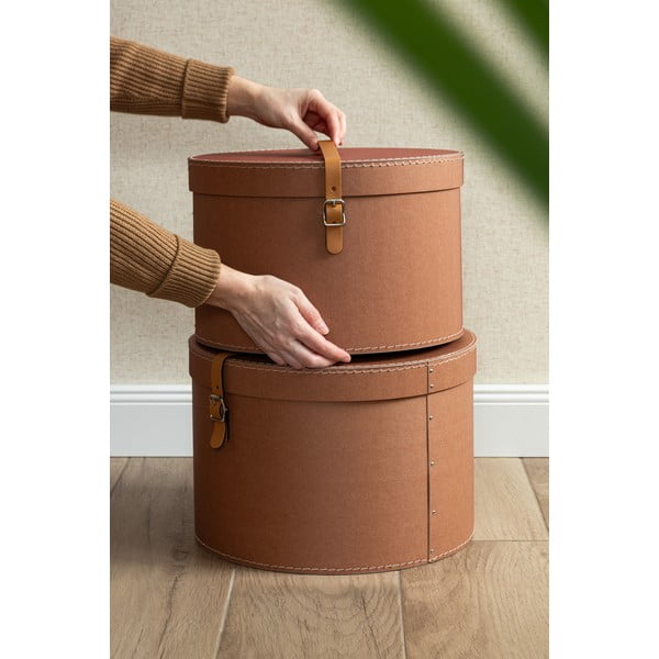 Brūnas kartona uzglabāšanas kastes (2 gab.) ar vāku ø 37,5x25 cm Rut Restore Paper Laminate – Bigso-image-4