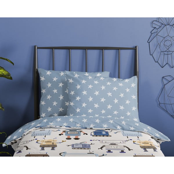 Zila/bēša vienguļamā kokvilnas bērnu gultas veļa 140x200 cm Robo – Good Morning-image-2