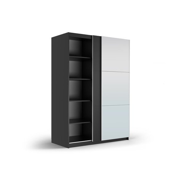 Melns drēbju skapis ar spoguli un bīdāmām durvīm 151x215 cm Lisburn – Cosmopolitan Design-image-2