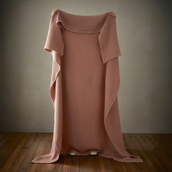 Dūmakaini rozā kokvilnas pleds 150x200 cm Jaipur Chunky Waffle – Pineapple Elephant-image-1