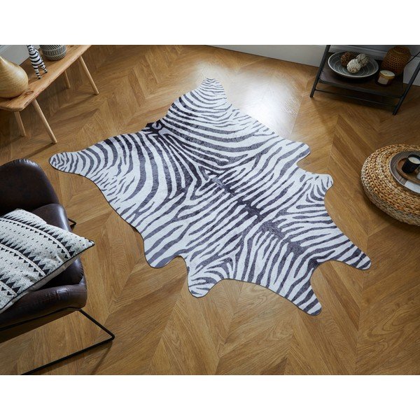 Balta/melna sintētiska kažokāda 195x155 cm – Flair Rugs-image-1
