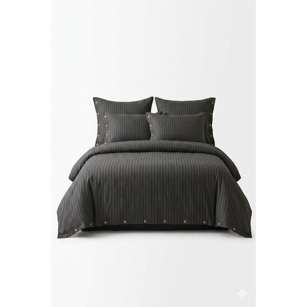 Tumši pelēka vienguļamā gultas veļa no ranforce kokvilnas 140x200 cm Como Striped – Mila Home Luxury