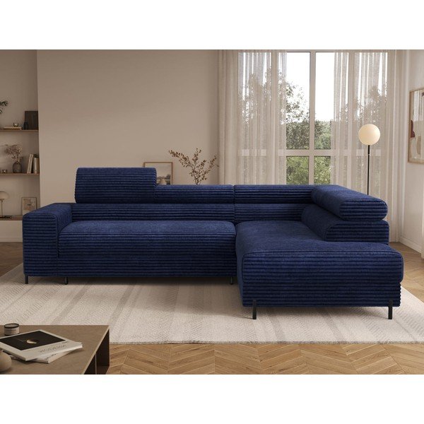 Tumši zils velveta stūra dīvāns (ar labo stūri/L veida) Colesio – ELTAP-image-4