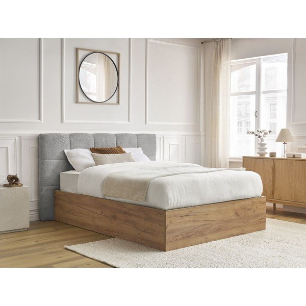 Pelēka polsterēta polsterēta/no skaidu plāksnēm divvietīga gulta ar veļas kasti ar redelēm 180x200 cm Kumo – Bobochic Paris-image-4