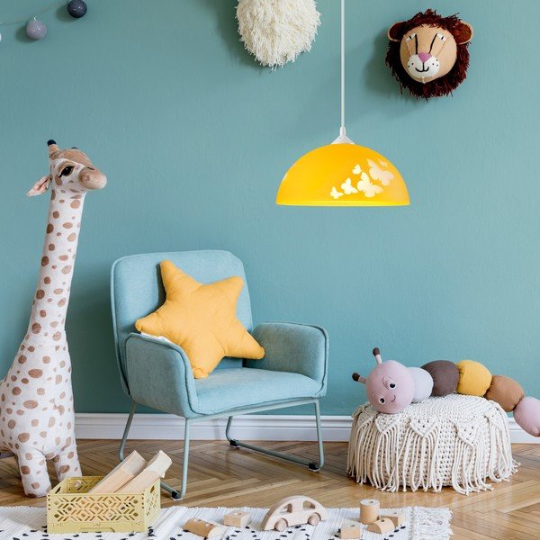 Okera dzeltena bērnu lampa ar stikla abažūru ø 30 cm Mariposa – LAMKUR-image-2