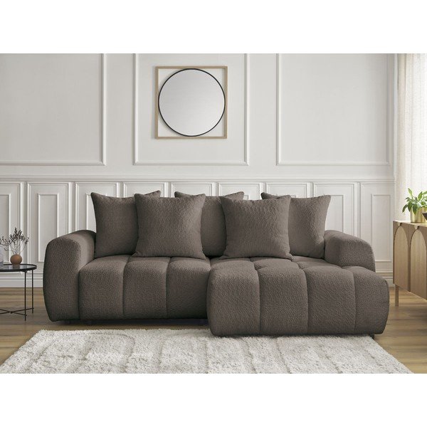 Brūns salokāms stūra dīvāns no buklē auduma ar uzglabāšanas vietu (ar labo stūri/ar zvilni) Roxelane – Bobochic Paris-image-1