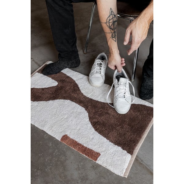 Balts/brūns mazgājams kokvilnas paklājs 50x80 cm Figura – Mette Ditmer Denmark-image-1