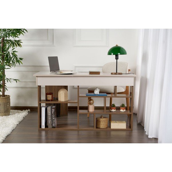 Darba galds ar riekstkoka imitāciju 120x130 cm Vesper – Kalune Design-image-1
