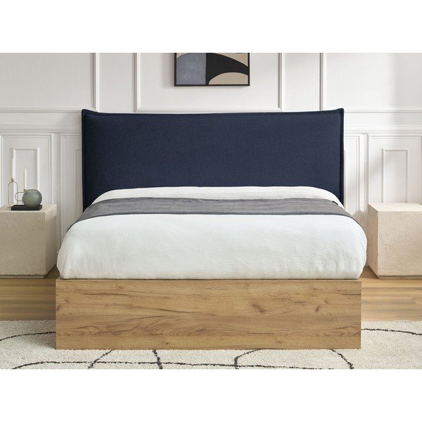 Zila polsterēta polsterēta/no skaidu plāksnēm divvietīga gulta ar veļas kasti ar redelēm 180x200 cm Charlie – Bobochic Paris-image-2