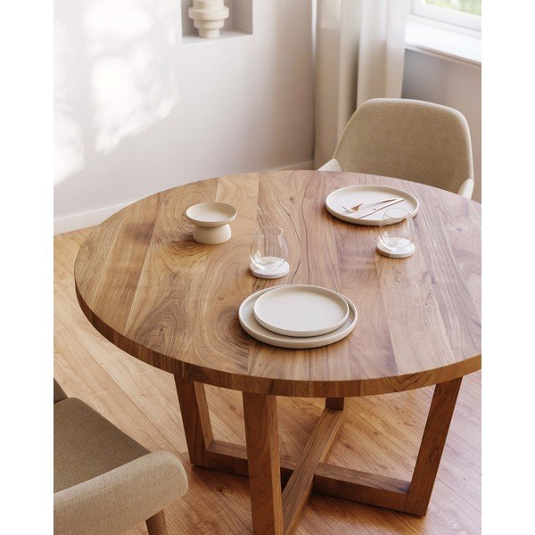 Dabīga toņa akācijas masīvkoka apaļš ēdamgalds ø 120 cm Nahla – Kave Home-image-1